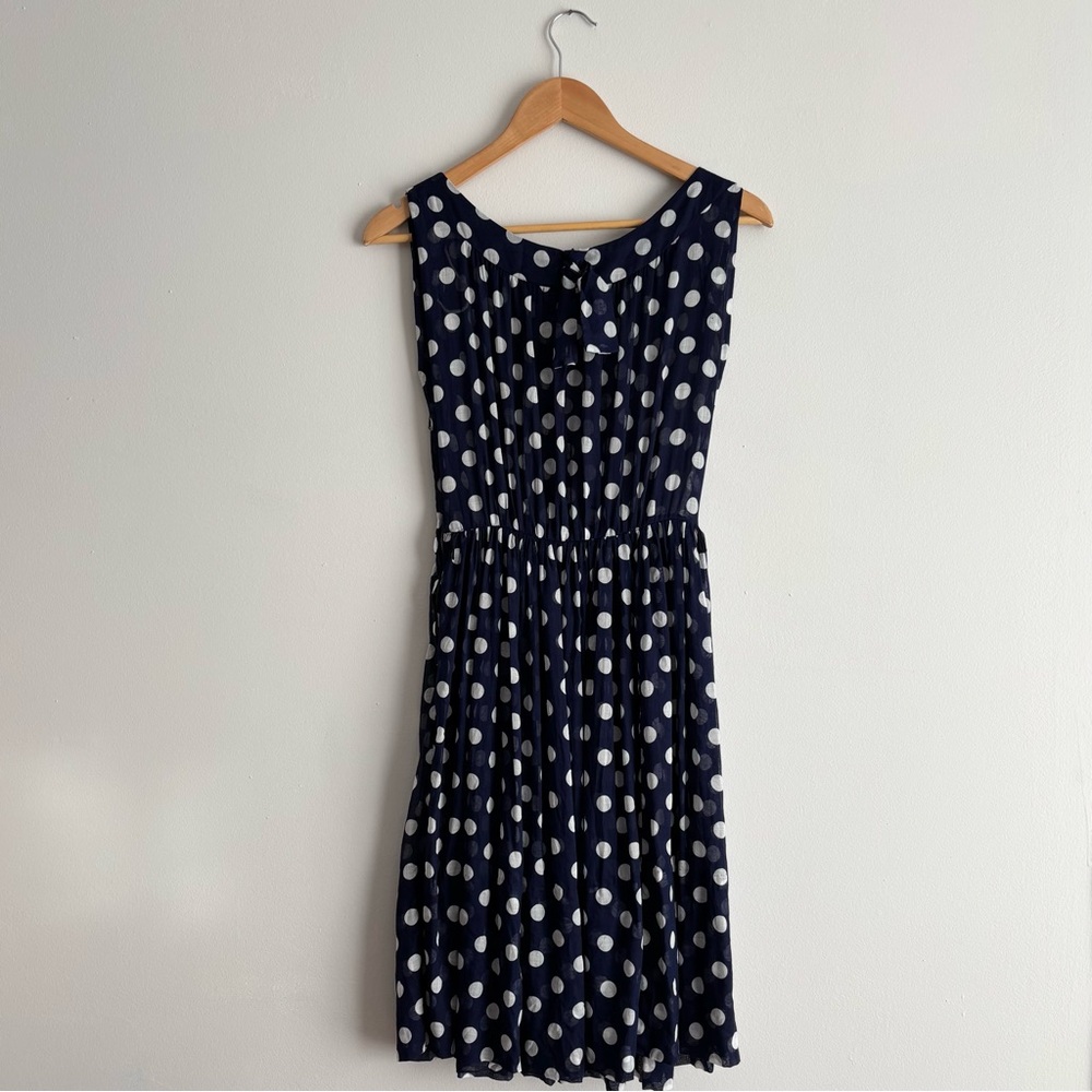 Vintage 1960s GAY GIBSON Navy Blue & White Polka Dot Sleeveless Dress / 24 waist - Picture 14 of 16
